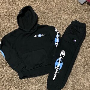 Champion Kids Black Jogger Set with Blue Accents